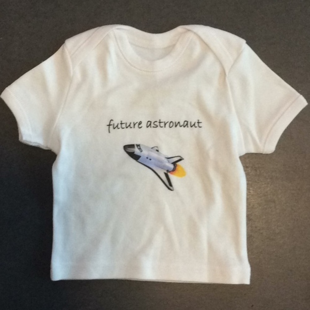 White, ‘future astronaut’ shirt.